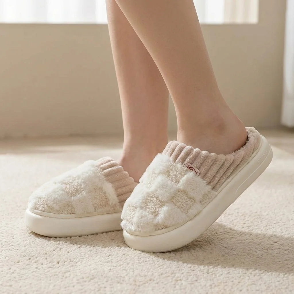 Elara Soft Plaid Slippers