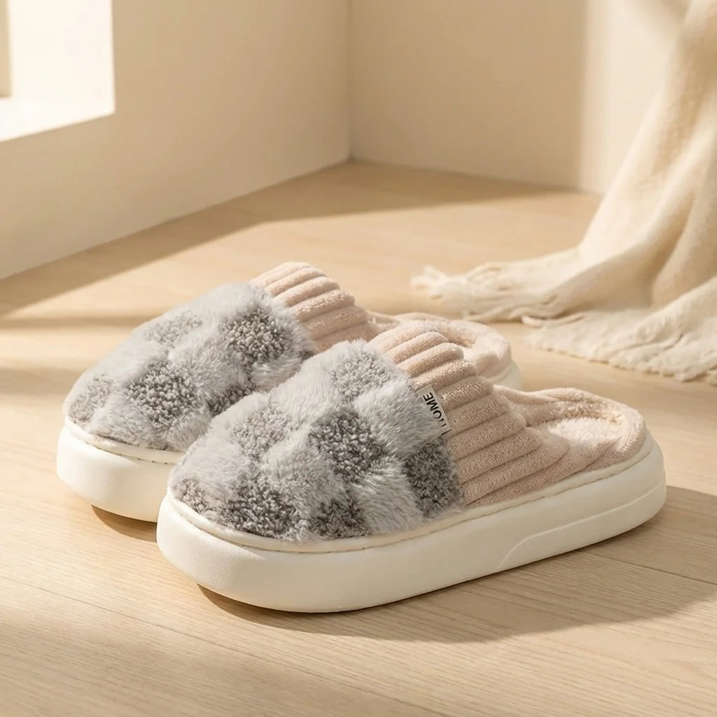 Elara Soft Plaid Slippers